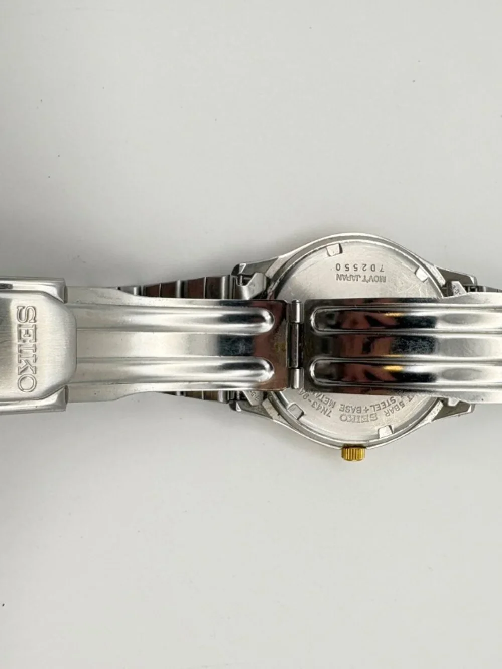 Seiko Sports 50 Two Tone Men Watch Black Dial Day Date Quartz 7N43-9A00